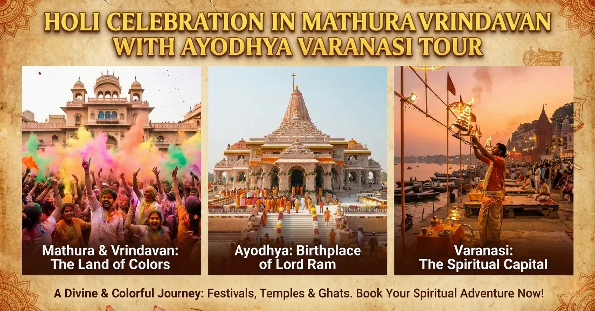 Holi Celebration in Mathura Vrindavan with Ayodhya Varanasi Tour